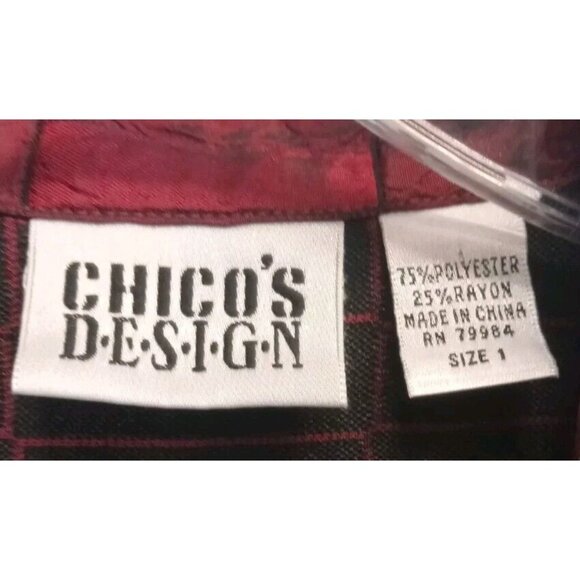 Chico's Red Black Patchwork Shirt Jacket M Boho Goth Dark Academia - Picture 4 of 5